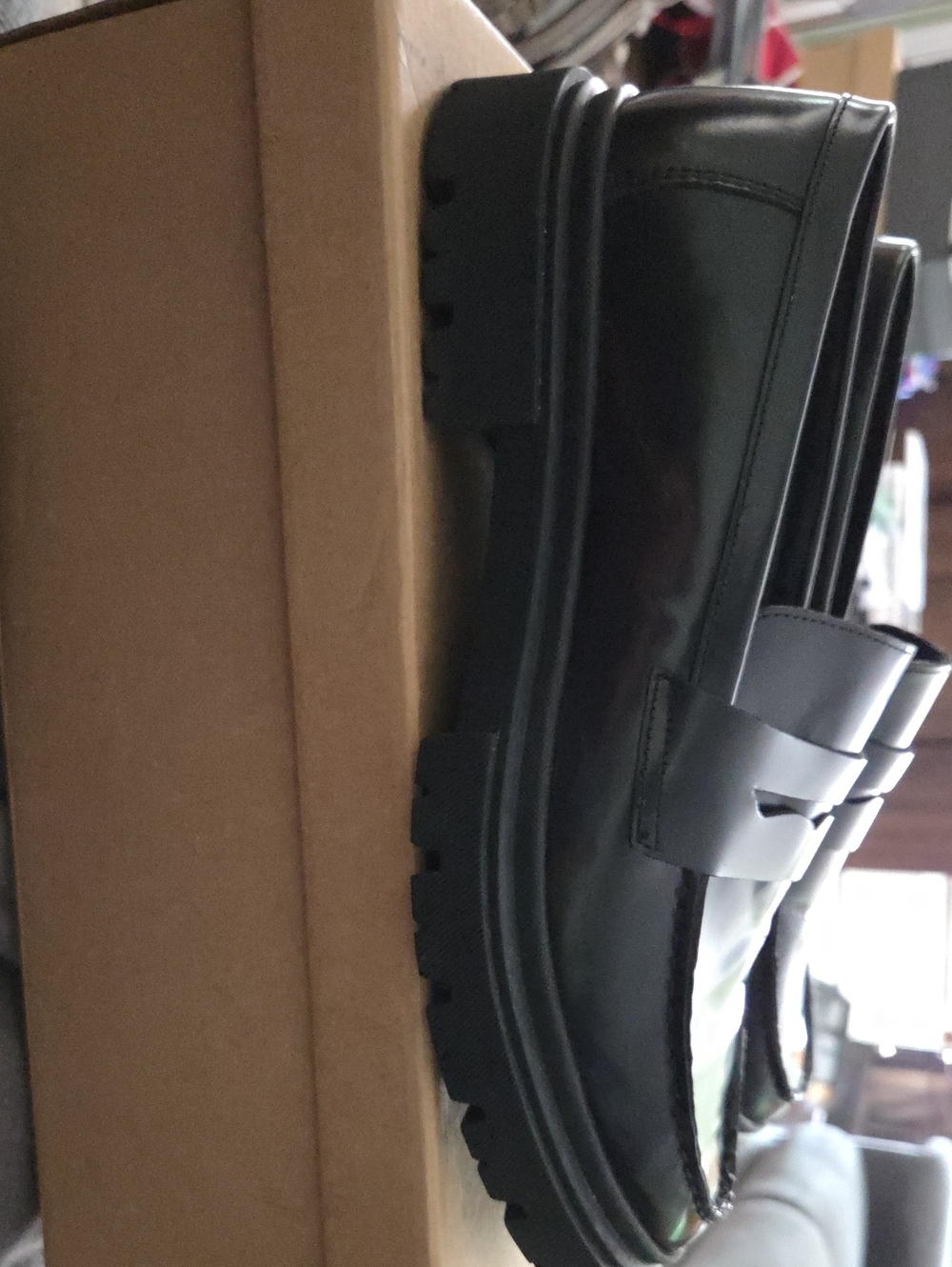 Steve Madden Black Patent Lug Sole Penny Loafers